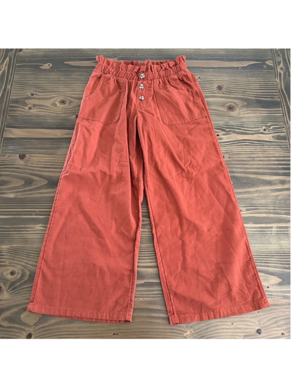 Girls Cat & Jack Wide Leg Pants Size S 6/7 Rust Paperbag Waist Casual